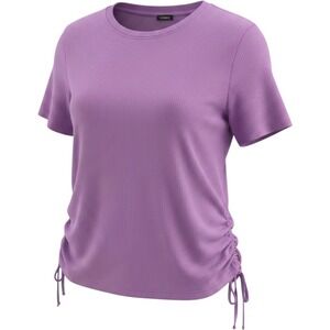 Links Purple Ribbed Cinch Side Drawstring Short Sleeve Top 2X Plus Size
